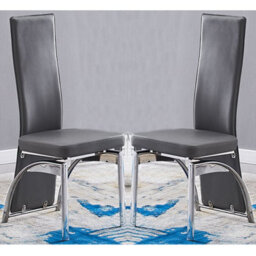 Furniture in Fashion Romeo Grey Faux Leather Dining Chairs With Chrome Legs In Pair - thumbnail 1