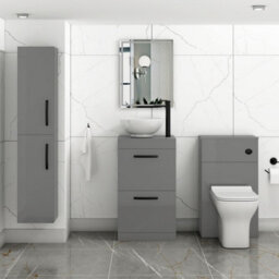 Royal Bathrooms 500mm Floor Standing Vanity Unit 2 Drawer Indigo Grey Gloss & Countertop Basin - Breeze With Matt Black Handle - thumbnail 2