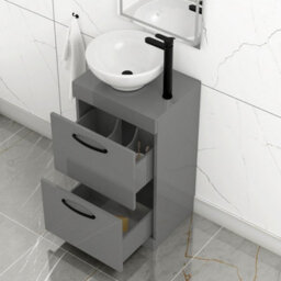 Royal Bathrooms 500mm Floor Standing Vanity Unit 2 Drawer Indigo Grey Gloss & Countertop Basin - Breeze With Matt Black Handle - thumbnail 3