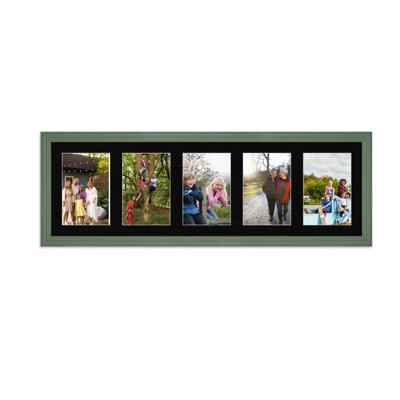 AK Frames 26X8 Green Classic Multi Photo Frame With Black Mount - Holds 5 Apertures (5X) 6X4 Photos - image 1