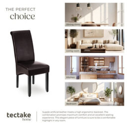 Tectake Set Of 2 Dining Chair - Ergonomic Seat Shape, High Backrest, Padded, Faux Leather  - Brown - thumbnail 7