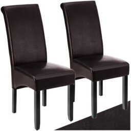 Tectake Set Of 2 Dining Chair - Ergonomic Seat Shape, High Backrest, Padded, Faux Leather  - Brown - thumbnail 1