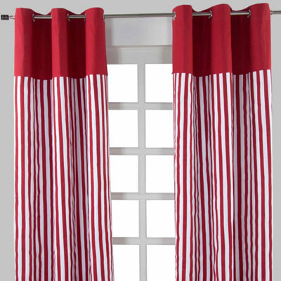 Homescapes Thick Red Stripe Ready Made Eyelet Curtain Pair, 137 X 228 Cm Drop - image 1