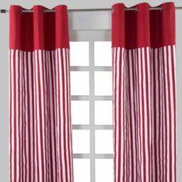 Homescapes Thick Red Stripe Ready Made Eyelet Curtain Pair, 137 X 228 Cm Drop