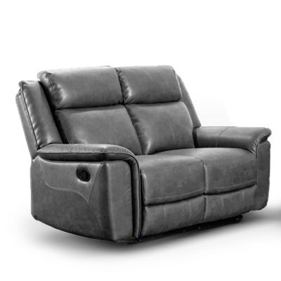 Furnishings For Less UK Toronto Grey Leather Like Manual Reclining 2 Seater Sofa