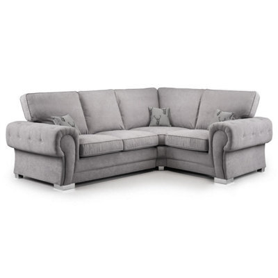 Furnishings For Less UK Milan 4 Seater L Shaped Corner Sofa Full Back Chesterfield Arms Grey Right Hand Facing - image 1