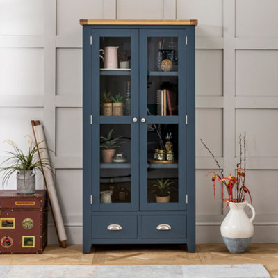The Furniture Market Westbury Blue Painted Glazed 2 Door 2 Drawer Tall Display Cabinet Unit - image 1