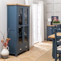 The Furniture Market Westbury Blue Painted Glazed 2 Door 2 Drawer Tall Display Cabinet Unit - thumbnail 5