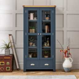The Furniture Market Westbury Blue Painted Glazed 2 Door 2 Drawer Tall Display Cabinet Unit - thumbnail 1