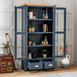 The Furniture Market Westbury Blue Painted Glazed 2 Door 2 Drawer Tall Display Cabinet Unit - thumbnail 4