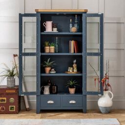 The Furniture Market Westbury Blue Painted Glazed 2 Door 2 Drawer Tall Display Cabinet Unit - thumbnail 2