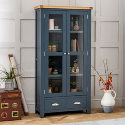 The Furniture Market Westbury Blue Painted Glazed 2 Door 2 Drawer Tall Display Cabinet Unit - thumbnail 3