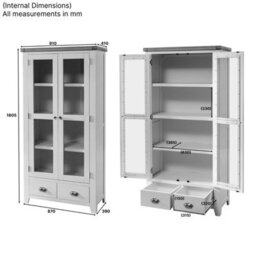 The Furniture Market Westbury Blue Painted Glazed 2 Door 2 Drawer Tall Display Cabinet Unit - thumbnail 9