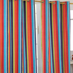 Homescapes Multi Stripes Ready Made Eyelet Curtain Pair, 137 X 182 Cm Drop - thumbnail 1