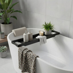 Bamboo Bath Tub Rack Storage Bathroom Caddy Shelf Tray Soap Holder Tidy Unit Black - thumbnail 5