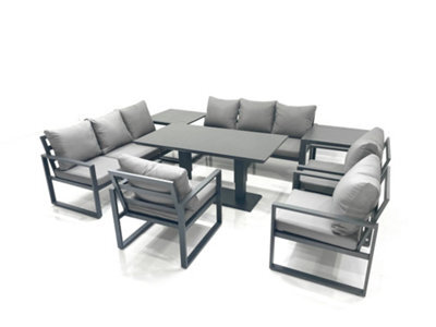 Fimous Garden Sofa Set Aluminium Furniture Rising Dining Tabe Set With 3 Chair 2 Side Tables Dark Grey - image 1
