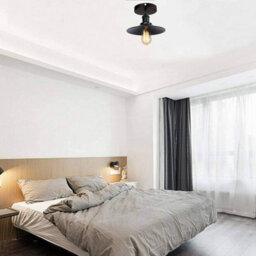 Vintage Semi Flush Mount Ceiling Light E27 Base Industrial Metal Black Lampshade Ceiling Lamp For Kitchen - thumbnail 2