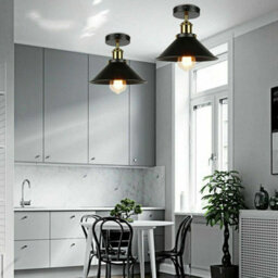 Vintage Semi Flush Mount Ceiling Light E27 Base Industrial Metal Black Lampshade Ceiling Lamp For Kitchen - thumbnail 9