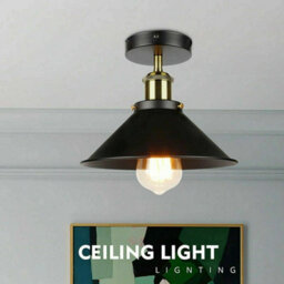 Vintage Semi Flush Mount Ceiling Light E27 Base Industrial Metal Black Lampshade Ceiling Lamp For Kitchen - thumbnail 8