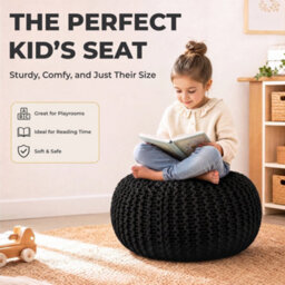 Bravich Black Chunky Knitted Pouffe Footstool - 50Cm Round - thumbnail 8