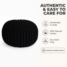 Bravich Black Chunky Knitted Pouffe Footstool - 50Cm Round - thumbnail 9