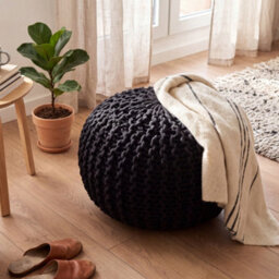 Bravich Black Chunky Knitted Pouffe Footstool - 50Cm Round - thumbnail 4