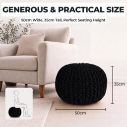 Bravich Black Chunky Knitted Pouffe Footstool - 50Cm Round - thumbnail 6