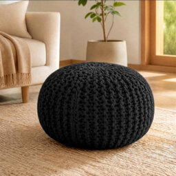 Bravich Black Chunky Knitted Pouffe Footstool - 50Cm Round - thumbnail 1