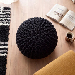 Bravich Black Chunky Knitted Pouffe Footstool - 50Cm Round - thumbnail 2