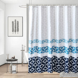 Neel Blue Shower Curtain With Hooks, Navy Blue & White, 180Cm X 180Cm