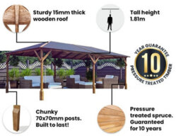 Dunster House Wooden Garden Gazebo 6 X 3 Roof Shingles Included, Fully Pressure Treated, Utopia 630 - thumbnail 3