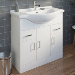 Affine 850mm Bathroom Vanity Unit & Basin Sink Tap + Waste Gloss White Floorstanding - thumbnail 1