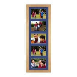 AK Frames 26X8 Oak Sleek Multi Photo Frame With Blue Mount - Holds 5 Apertures (5X) 6X4 Photos - thumbnail 1