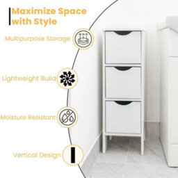 3 Drawers Storage Cabinet Unit Free Standing Cupboard Wood - thumbnail 4