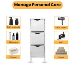 3 Drawers Storage Cabinet Unit Free Standing Cupboard Wood - thumbnail 3