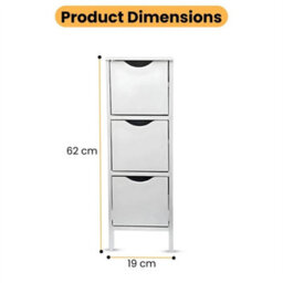 3 Drawers Storage Cabinet Unit Free Standing Cupboard Wood - thumbnail 2