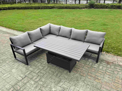 Fimous 5 Piece Garden Furniture Set 6 Seater Aluminium Outdoor Dining Set Dining Table & Cushions, Grey - image 1
