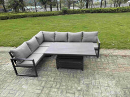 Fimous 5 Piece Garden Furniture Set 6 Seater Aluminium Outdoor Dining Set Dining Table & Cushions, Grey - thumbnail 2