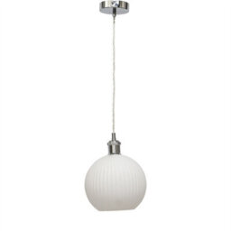 First Choice Lighting Set Of 2 Betchley - White Ribbed Glass Globe Chrome Retro Pendants - thumbnail 2