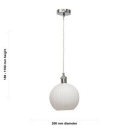 First Choice Lighting Set Of 2 Betchley - White Ribbed Glass Globe Chrome Retro Pendants - thumbnail 6