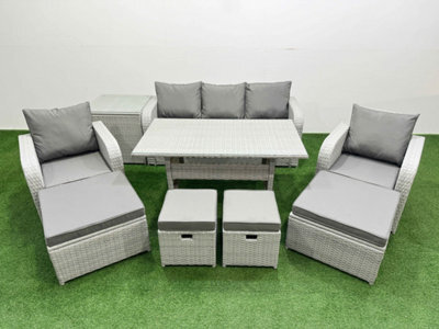 Fimous 9 Seater Outdoor Garden Furniture Set With Dining Table 3 Seater Sofa 2 Big Footstools Side Table Light Grey - image 1