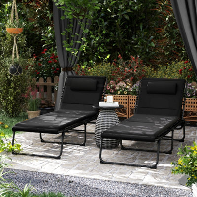 Outsunny Folding Sun Loungers Set Of 2, Reclining Sun Bed, Black - image 1
