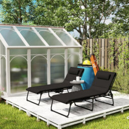 Outsunny Folding Sun Loungers Set Of 2, Reclining Sun Bed, Black - thumbnail 8