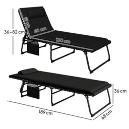 Outsunny Folding Sun Loungers Set Of 2, Reclining Sun Bed, Black - thumbnail 3