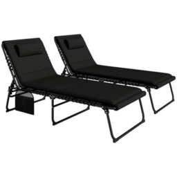 Outsunny Folding Sun Loungers Set Of 2, Reclining Sun Bed, Black - thumbnail 2