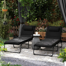 Outsunny Folding Sun Loungers Set Of 2, Reclining Sun Bed, Black - thumbnail 1