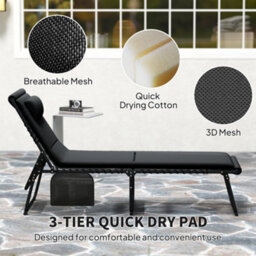 Outsunny Folding Sun Loungers Set Of 2, Reclining Sun Bed, Black - thumbnail 6