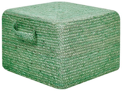 Beliani Green Jute Pouffe With Eps Beads Filling 45 X 45 X 30 Cm Rectangular With Handles - image 1