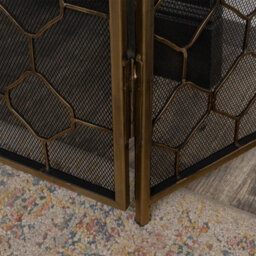Melody Maison Antique Gold Geometric Detailed Metal Fire Screen - 106Cm X 62.5Cm - thumbnail 5