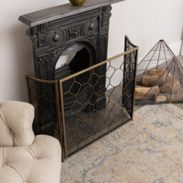 Melody Maison Antique Gold Geometric Detailed Metal Fire Screen - 106Cm X 62.5Cm - thumbnail 6